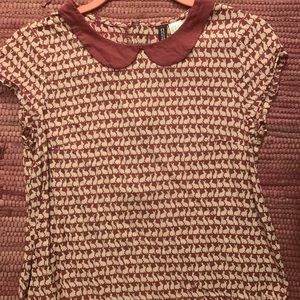 Bunny print collar shirt blouse